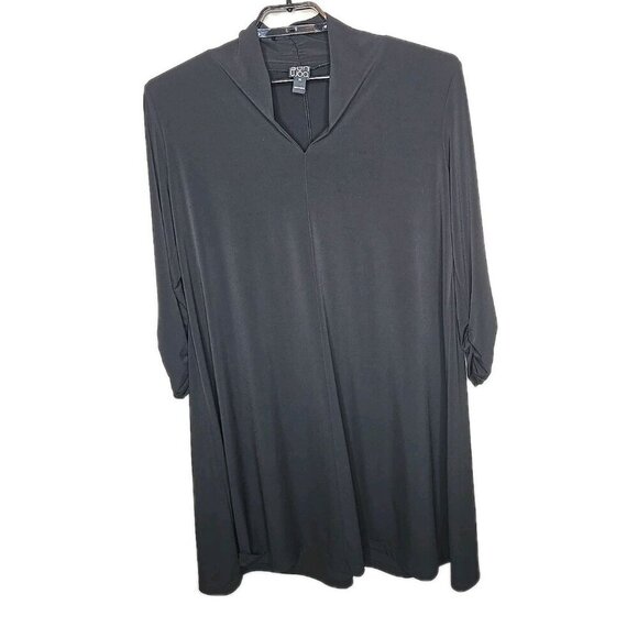 clara sun woo Dresses & Skirts - Clara Sun Woo Women's Black Swing Dress Lagenlook Ruched Sleeves Size XL t71